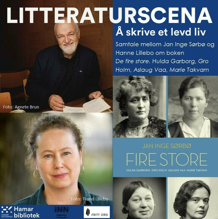 Plakat som viser arrangementet på Litteraraturscena om de fire store, kvinnelige forfatterne.